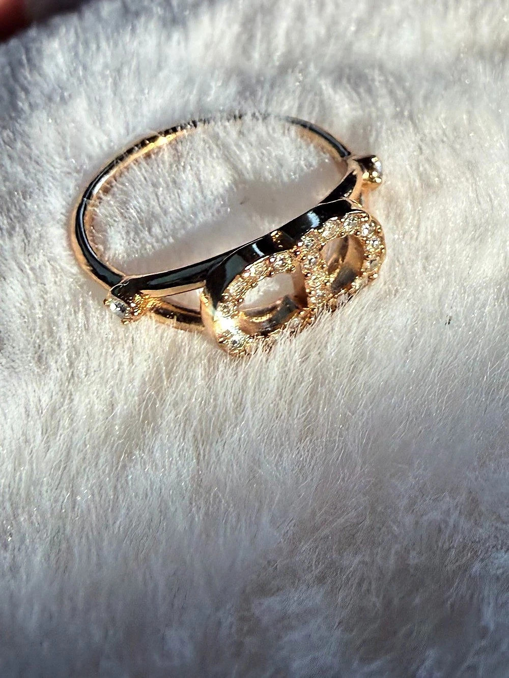 Dior Clair D-Lune Ring Gold Crystal Ring Size XS